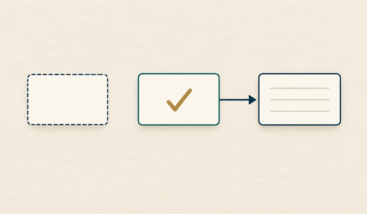 An isolated dashed reading card; only the checked dictionary-entry card points to the citation card.